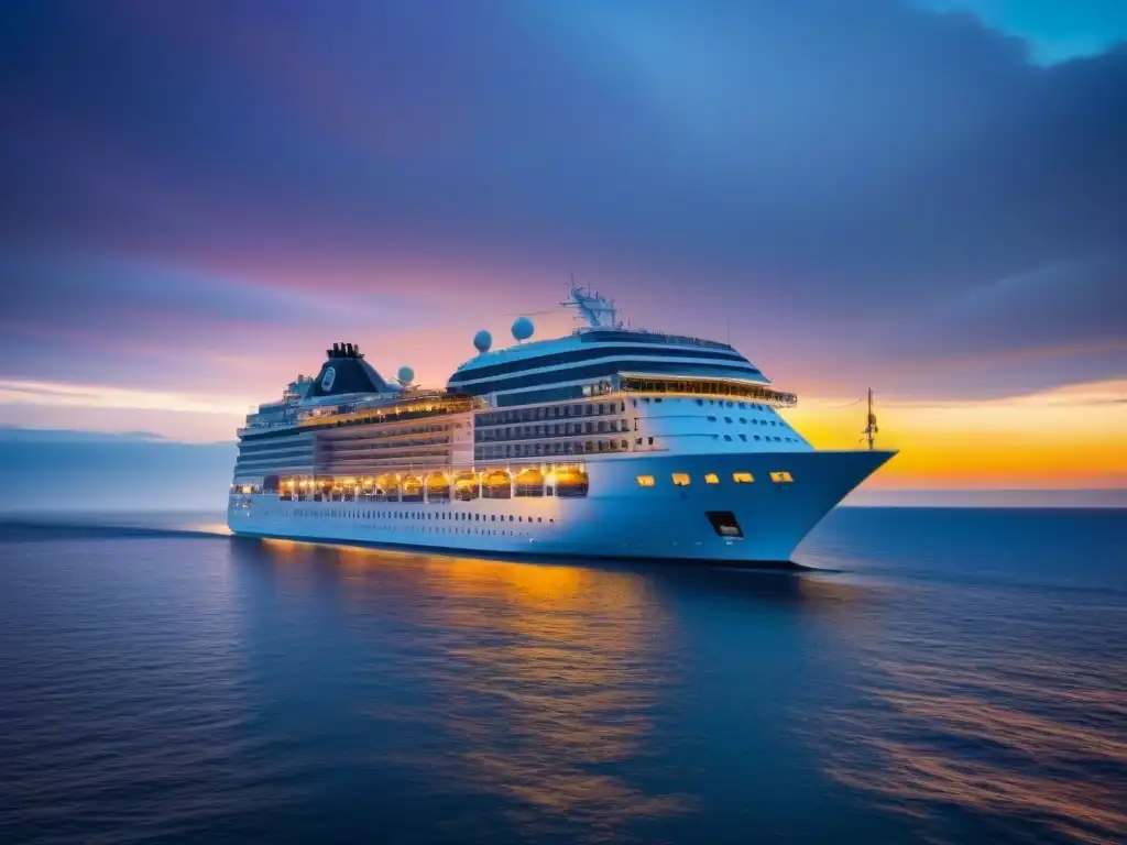 Un majestuoso crucero de lujo navegando al atardecer en el Mediterráneo Oriental