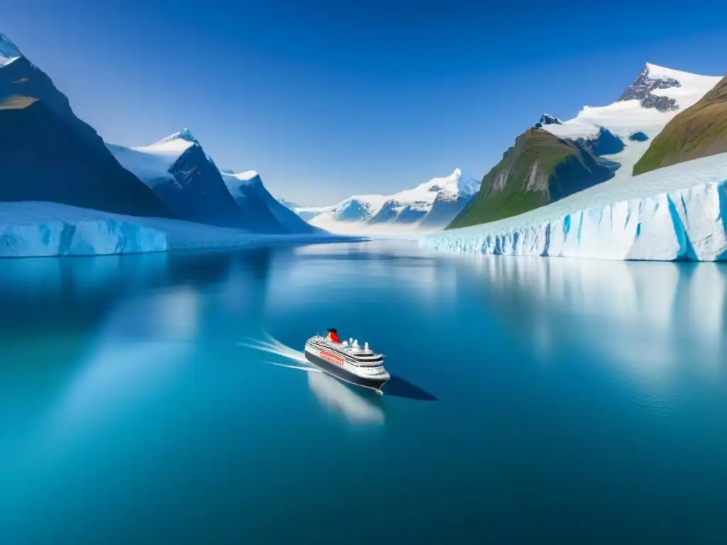 Un majestuoso crucero explorando mercados inaccesibles entre glaciares y cielos azules