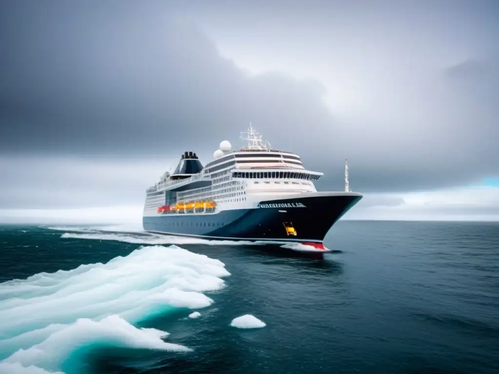 Un majestuoso crucero moderno surca las aguas heladas del Mar del Norte, evocando los mitos marítimos Vikingos