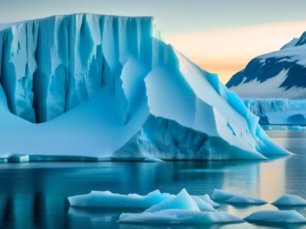 Un majestuoso glaciar brillante bajo el sol de medianoche en el Círculo Ártico