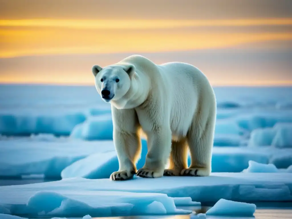 Un majestuoso oso polar se yergue sobre el hielo ártico, inspirando a aventureros a embarcar en expediciones polares