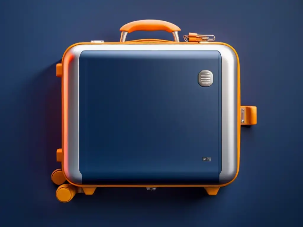 Una maleta elegante con tecnología de seguridad avanzada, en azul marino