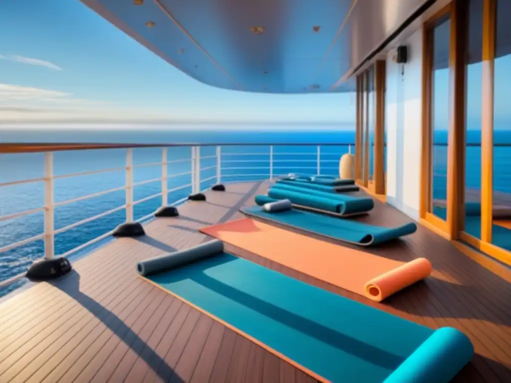 Mañana tranquila en crucero: yoga frente al mar al amanecer, con fitness en cruceros comida saludable