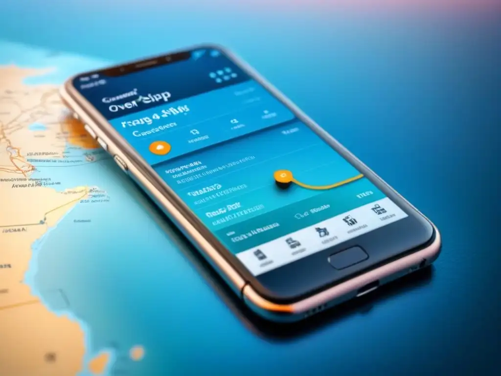 Un mapa detallado de una app de seguimiento de cruceros en un smartphone, resaltando la seguridad en cruceros