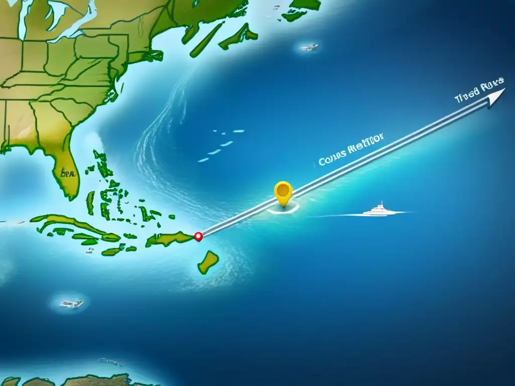 Mapa digital elegante de rutas de crucero sobre un detallado fondo oceánico, en tonos azules y grises