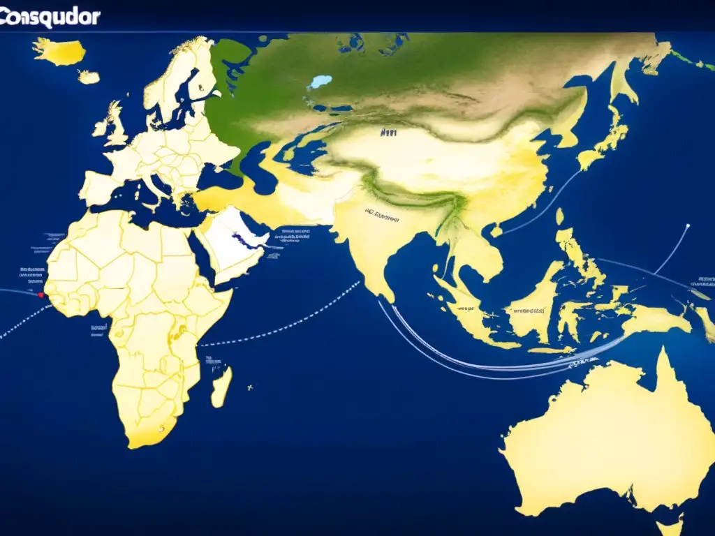 Mapa minimalista de rutas de conquistadores españoles en el Nuevo Mundo, destacando su precisión en turismo marítimo