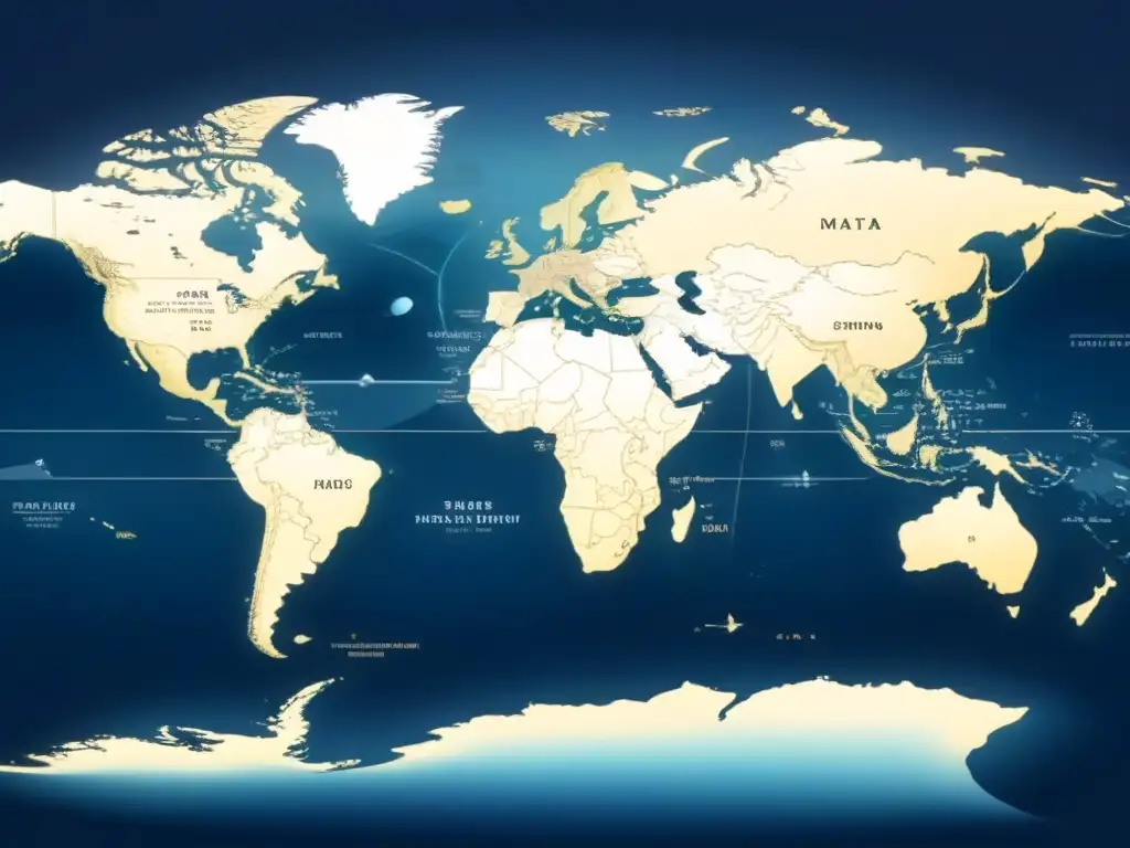 Un mapa náutico moderno con detalles de rutas marítimas y símbolos de navegación, en tonos azules