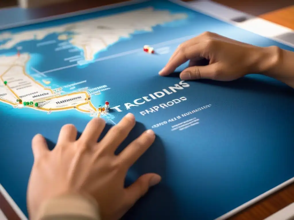 Un mapa táctil detallado con braille de las facilidades para discapacitados visuales en cruceros, iluminado suavemente