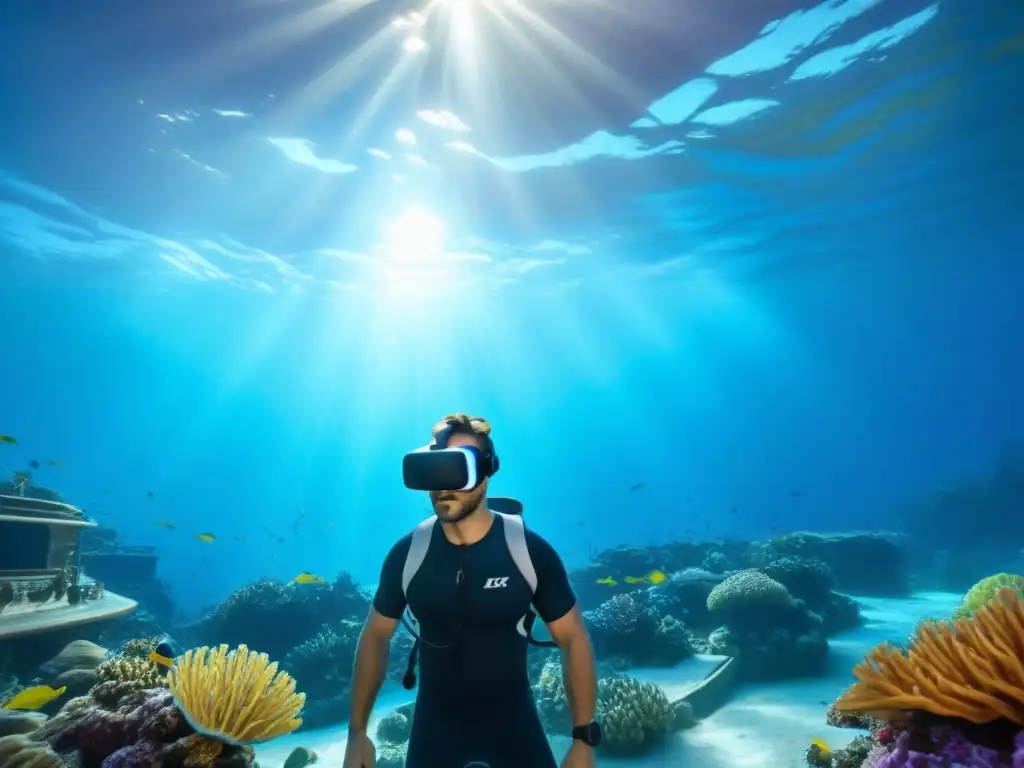 Descubre la maravilla de aventuras submarinas virtuales en cruceros con pasajeros y vida marina en un escenario de realidad virtual bajo el mar