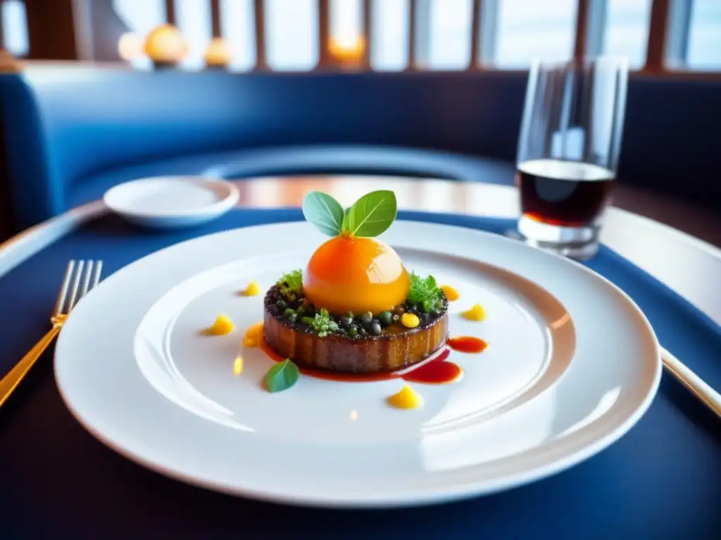 Maravillosa presentación de platos en cruceros de lujo, con detalles elegantes y sofisticados