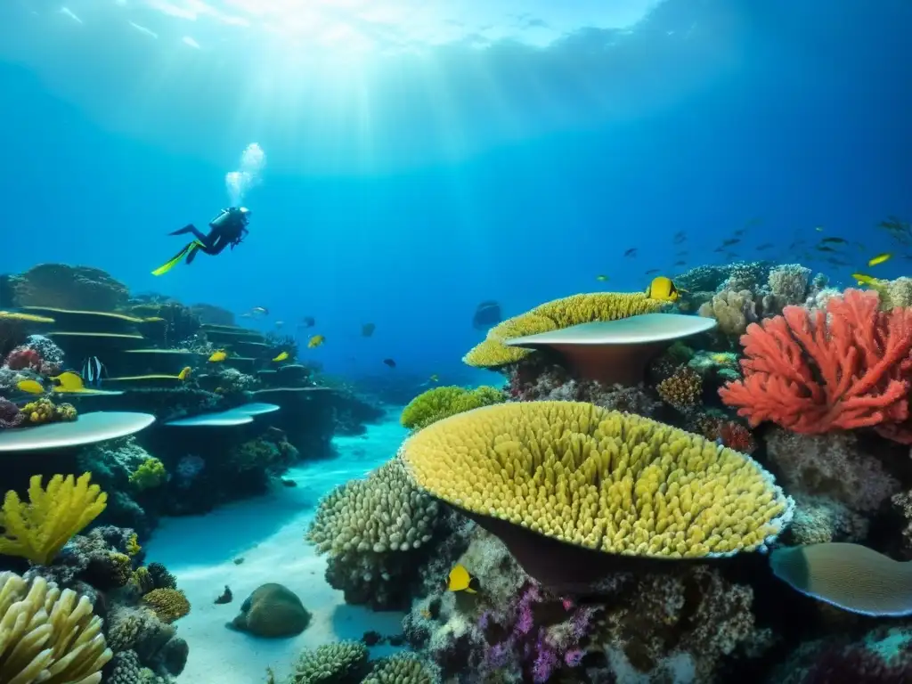 Maravilloso arrecife de coral con peces coloridos y plantas marinas, ideal para el turismo marítimo sostenible biodiversidad marina