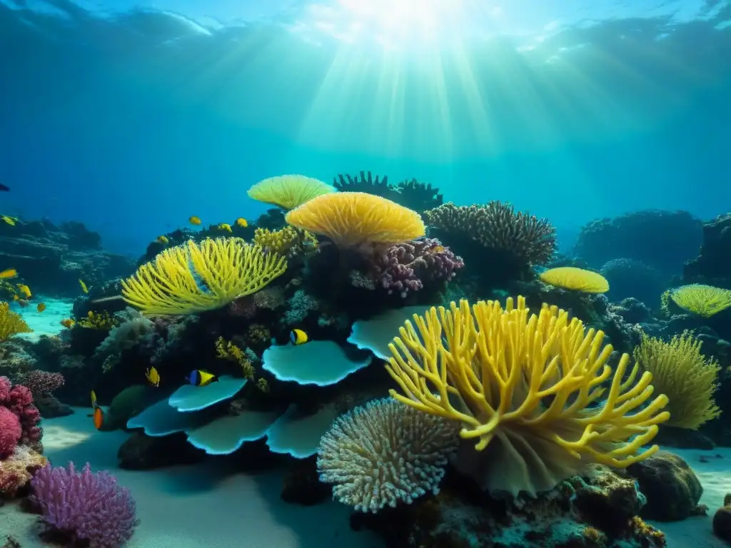 Maravilloso arrecife de coral submarino con peces coloridos y biodiversidad marina