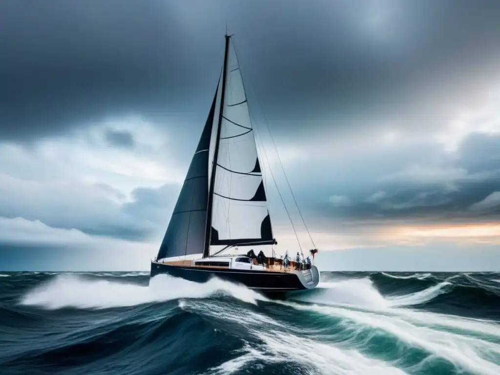 Un marinero interpretando el clima en un crucero, desafiando el mar bajo un cielo dramático