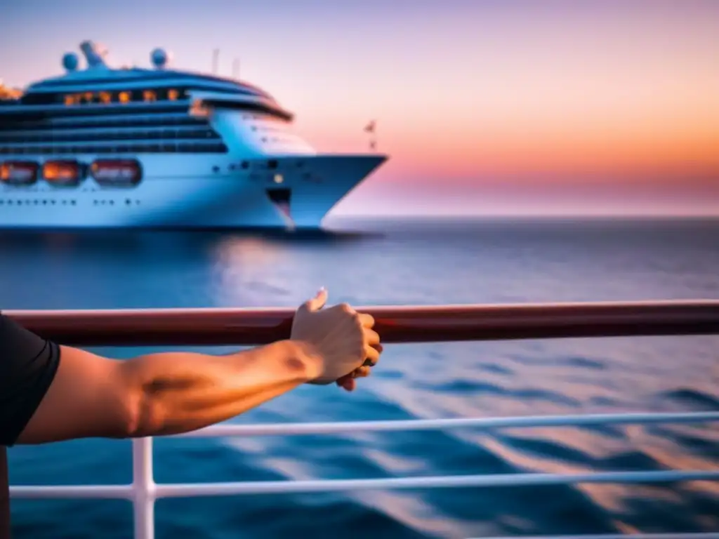 Los mejores cruceros para parejas: atardecer romántico en un lujoso barco, pareja disfrutando del paisaje marino al sol