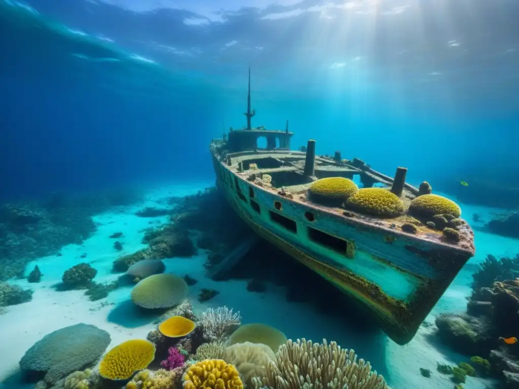 Explora las mejores expediciones de arqueología subacuática en un naufragio antiguo rodeado de vida marina colorida y vibrante