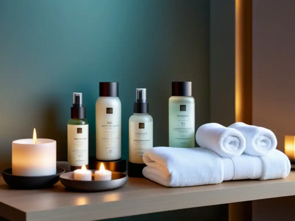 Los mejores paquetes spa en cruceros: lujosos productos de cuidado facial y suaves accesorios en una mesa moderna