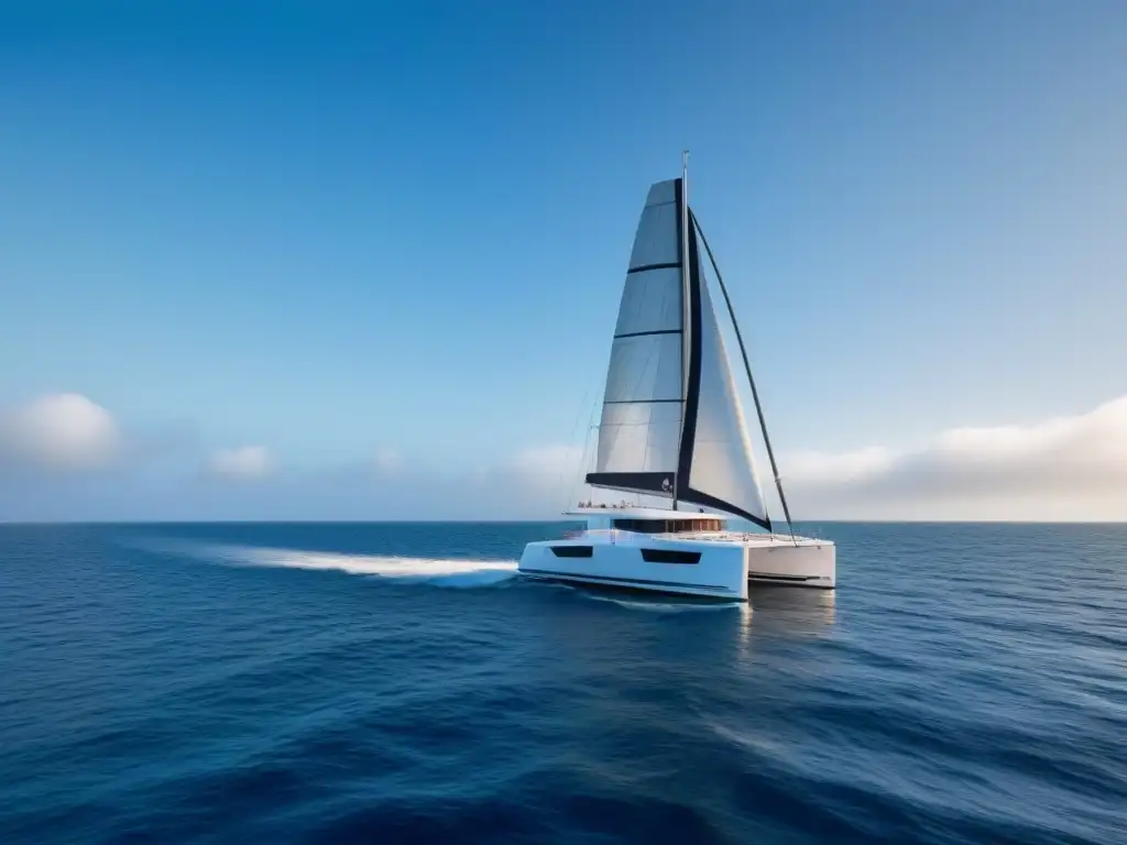 Un catamarán moderno y elegante navegando en alta mar