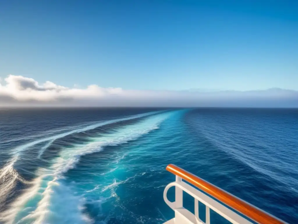 Un momento de paz en alta mar: vista desde la cubierta de un crucero, con un cielo azul y olas suaves