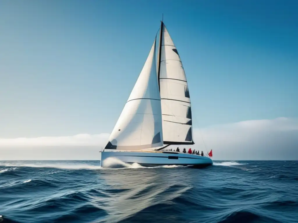 Mujer navegante en regata competitiva, hábil y decidida en un velero elegante surcando el mar