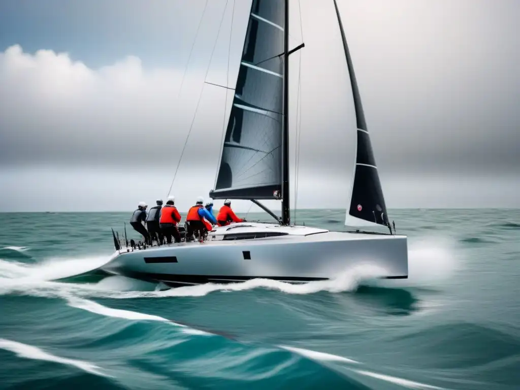 Mujeres navegantes en regata competitiva, demostrando habilidad y empoderamiento en el mar