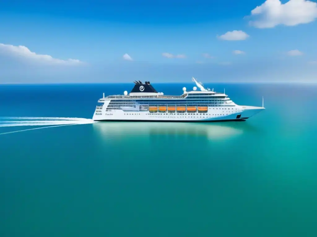 Navegación híbrida en cruceros: Un crucero futurista en aguas cristalinas, con diseño sostenible y tecnología avanzada