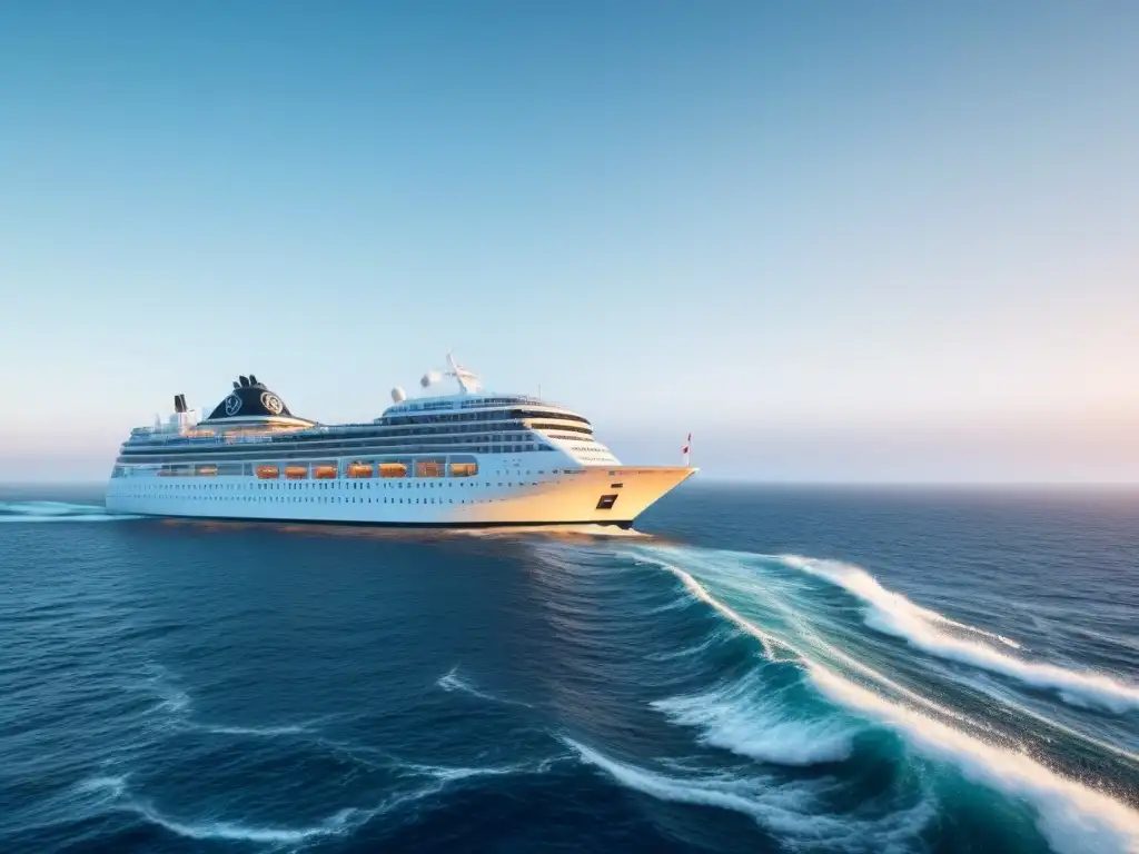 NFTs en cruceros de lujo: Obra digital minimalista de un lujoso barco navegando en un mar de olas pixeladas