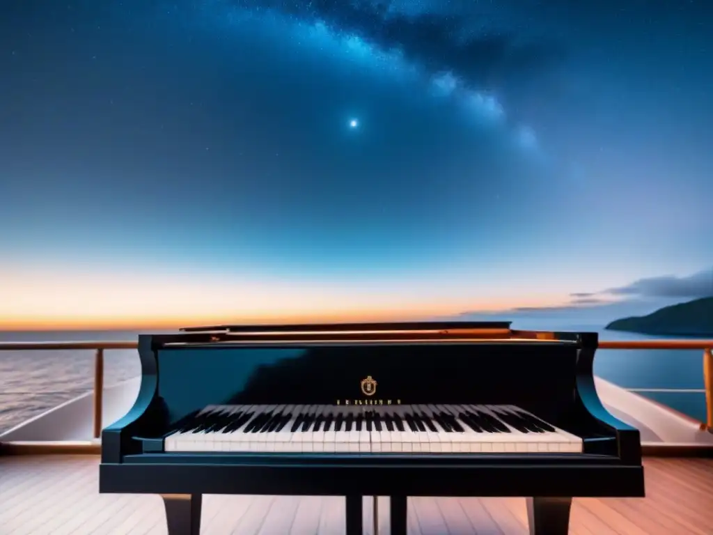 Una noche serena en un crucero de lujo, con un piano bajo las estrellas