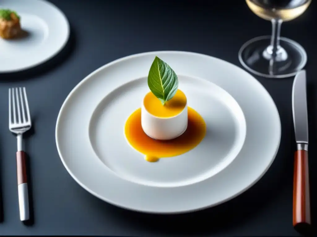 Una obra de arte culinaria en un elegante plato blanco en un crucero de lujo, chefs estrellas Michelin cocina mar