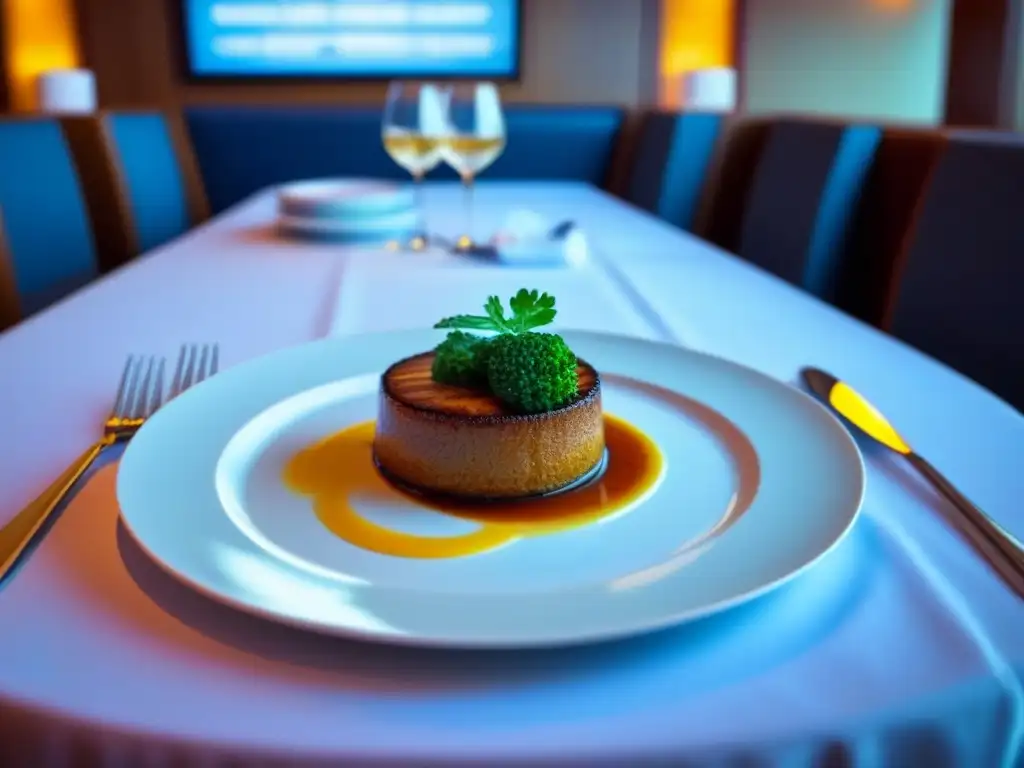 Una obra maestra culinaria en un elegante crucero, mostrando la fusión de cocinas internacionales