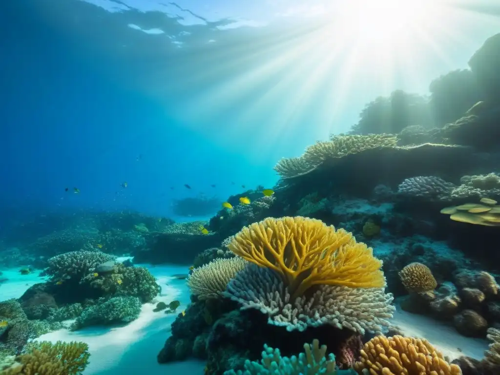 Un océano cristalino con un arrecife de coral vibrante y peces coloridos