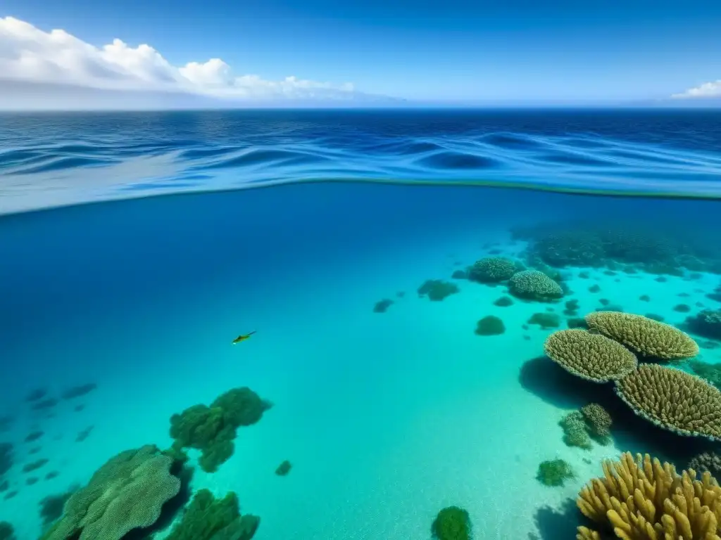 Un océano cristalino con arrecifes de coral vibrantes y peces coloridos nadando en tranquilidad