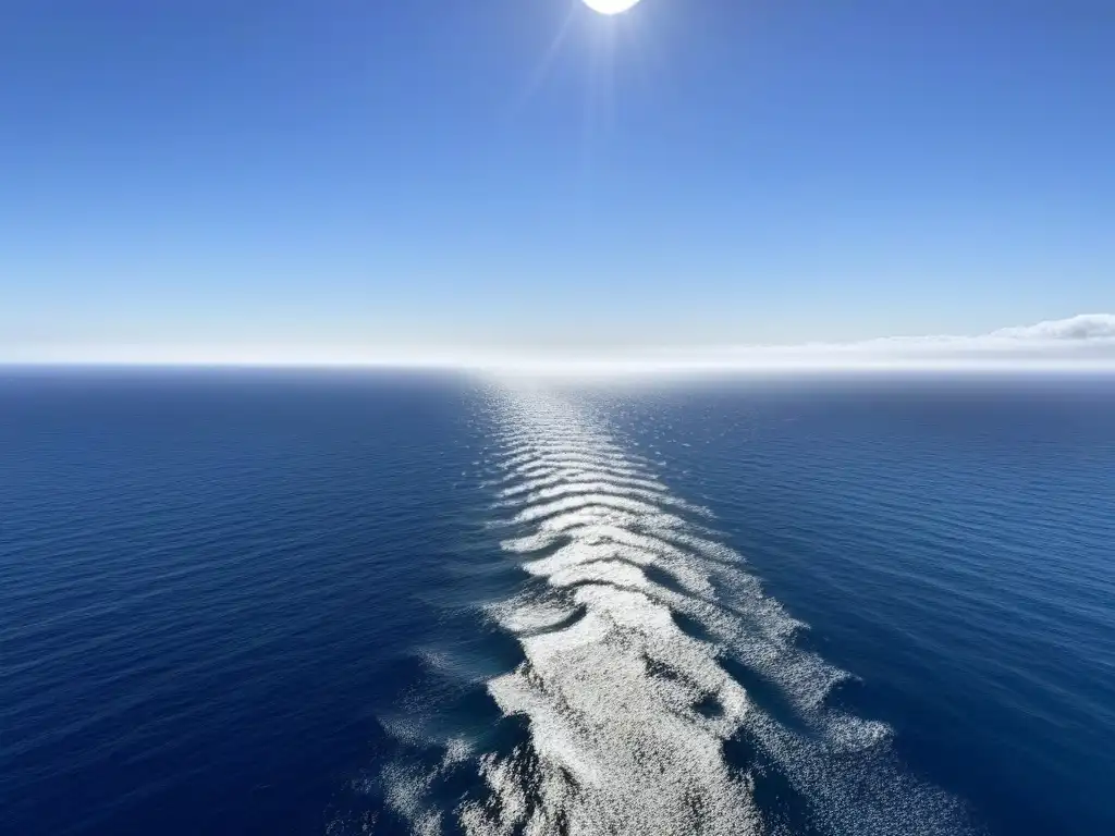 Un océano cristalino y vasto se extiende hacia el horizonte bajo un cielo despejado