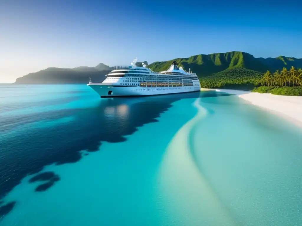 Crucero de lujo navegando en aguas turquesas Ofertas propiedades cruceros lujo aventura: Crucero de lujo navegando en aguas turquesas con playa de arena blanca y palmeras al fondo