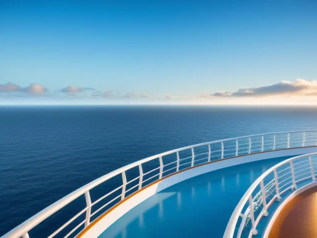 Pago sin contacto en cruceros: Vista serena del océano desde la cubierta de un barco, con aguas cristalinas bajo un cielo despejado