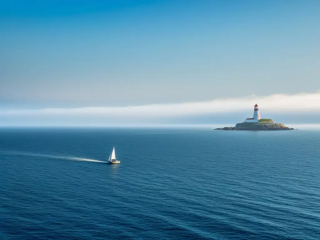 Un paisaje marítimo sereno con un velero y gaviotas