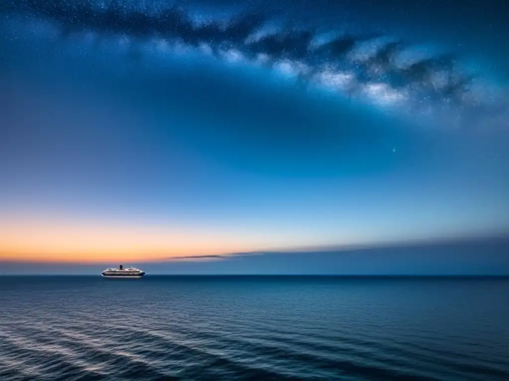 Paisaje nocturno en crucero con cielo estrellado reflejado en el mar, transmitiendo serenidad