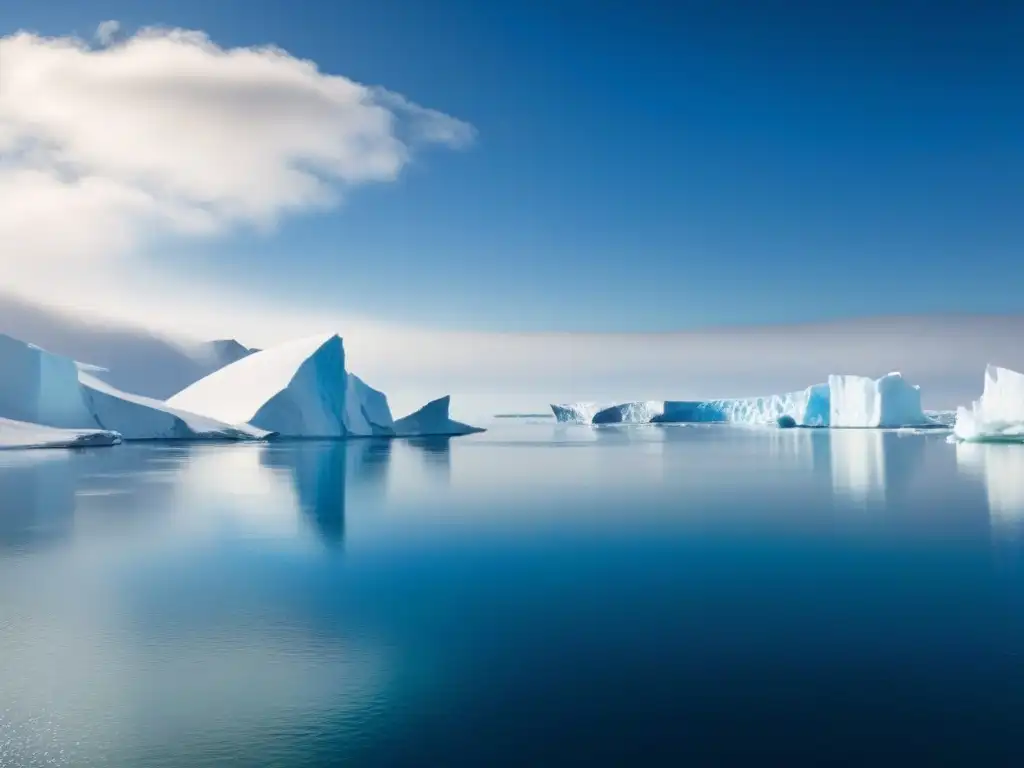 Un paisaje polar marino impresionante, con un glaciar blanco extendiéndose hacia el mar