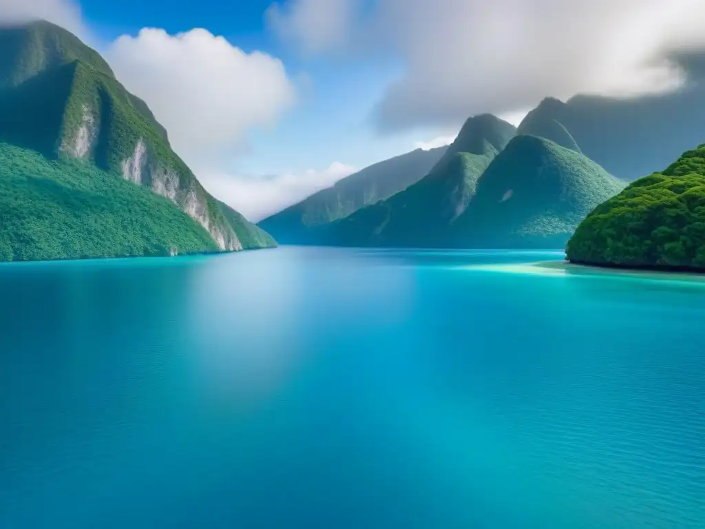 Un paisaje sereno de océano azul y bosque verde, donde cruceros ecológicos sostenibles contribuyen a la armonía natural