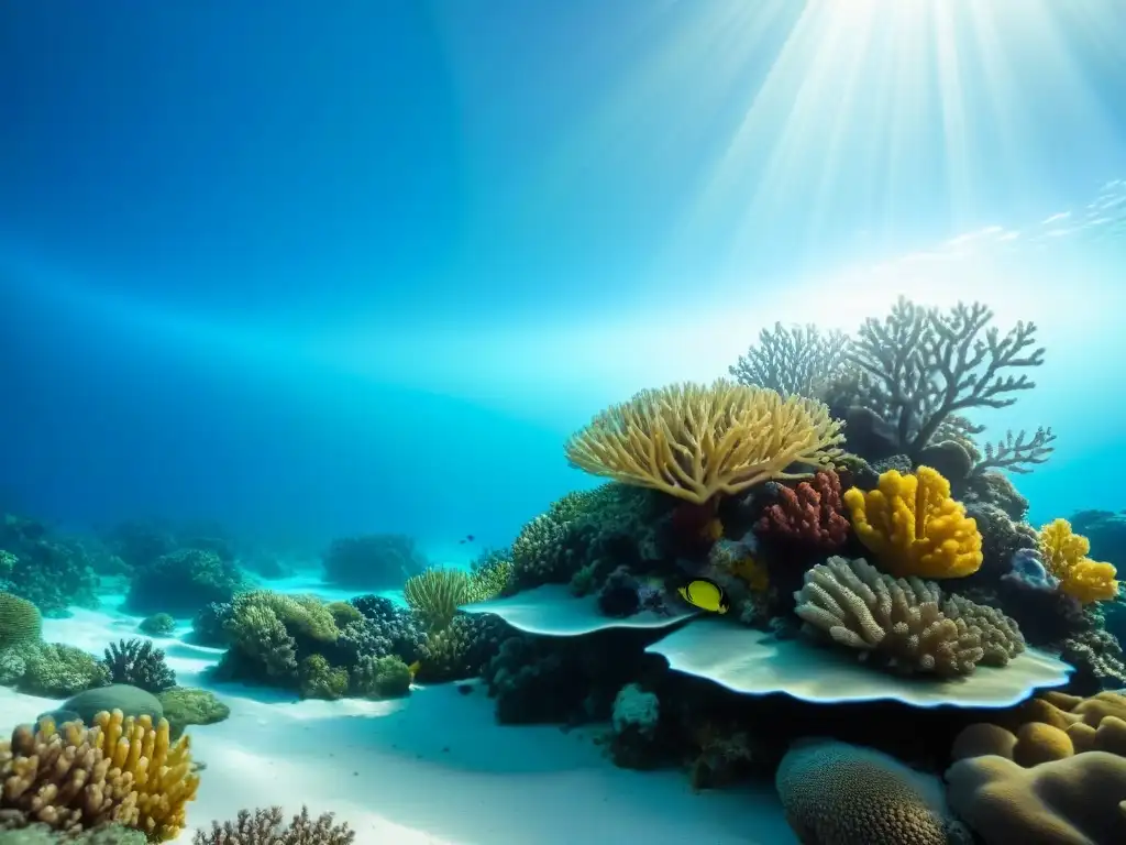 Un paisaje submarino sereno con arrecifes de coral coloridos y diversa vida marina