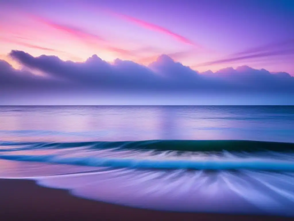 Fotografía de paisajes marinos: Atardecer sereno sobre el mar, con el sol dorado sumergiéndose bajo el horizonte