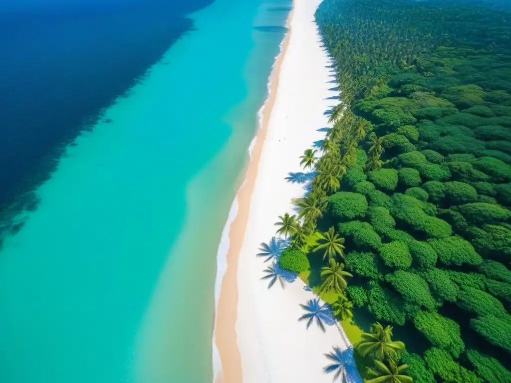 Un paraíso costero con aguas turquesas, arena blanca y palmeras verdes