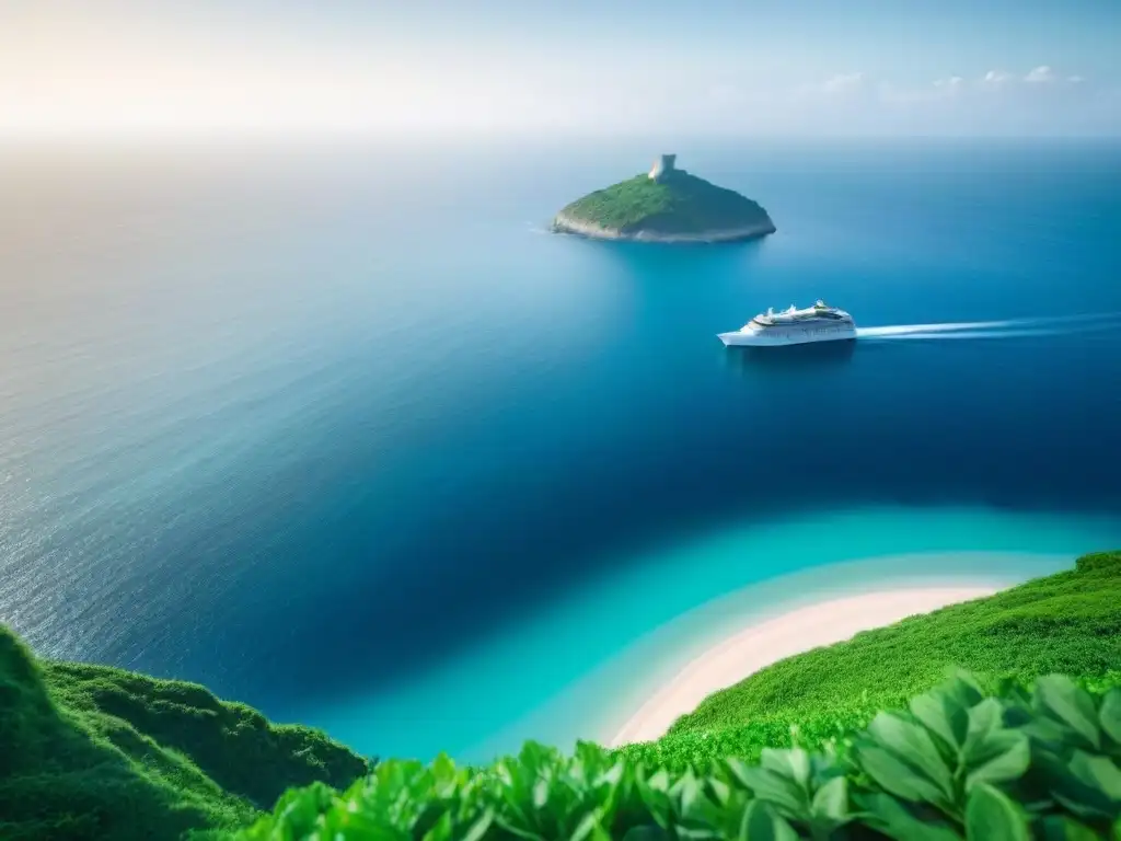 Un paraíso ecológico: paisaje costero verde con mar azul y crucero ecológico