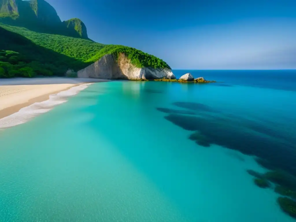 Un paraíso escondido: playa solitaria, aguas turquesas, acantilados y vegetación exuberante