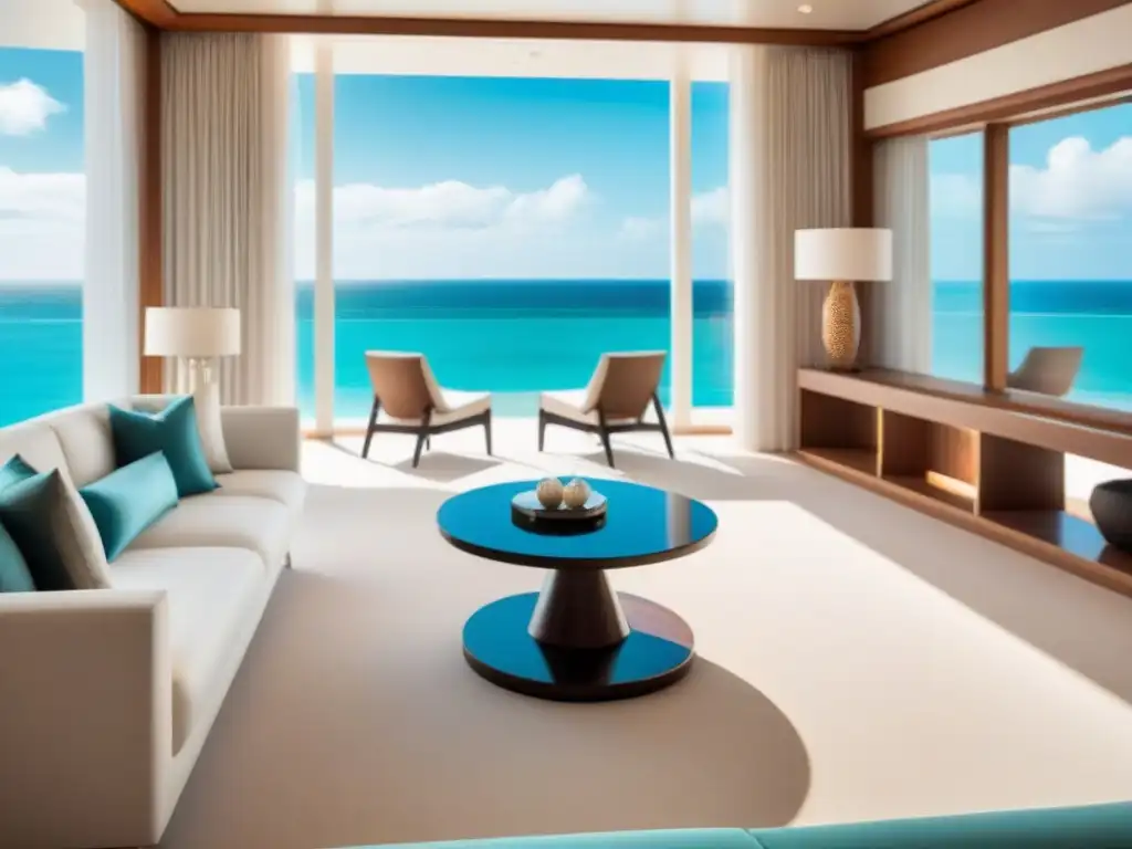 Un paraíso exclusivo en isla privada de crucero: suite de diseño elegante con vista al mar, beneficios suites islas privadas crucero