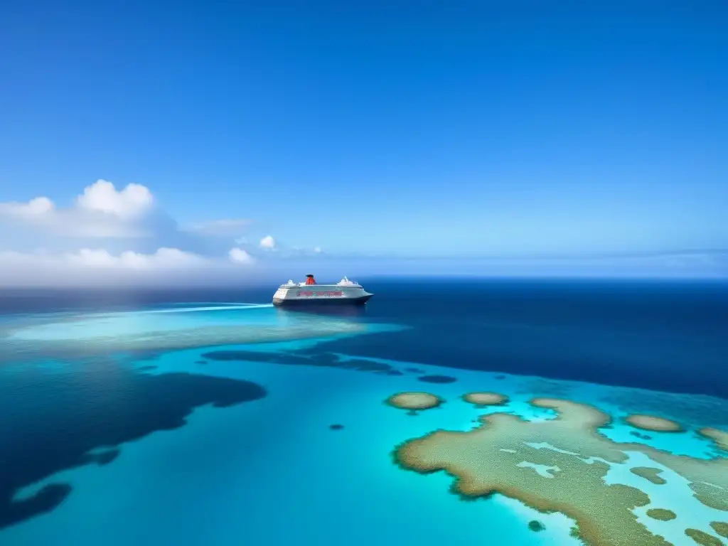 Un paraíso marino con un crucero solitario, resaltando el equilibrio entre turismo y preservación