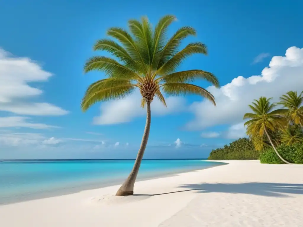 Un paraíso natural inalterado: playa de arena blanca, aguas turquesas, palmera solitaria