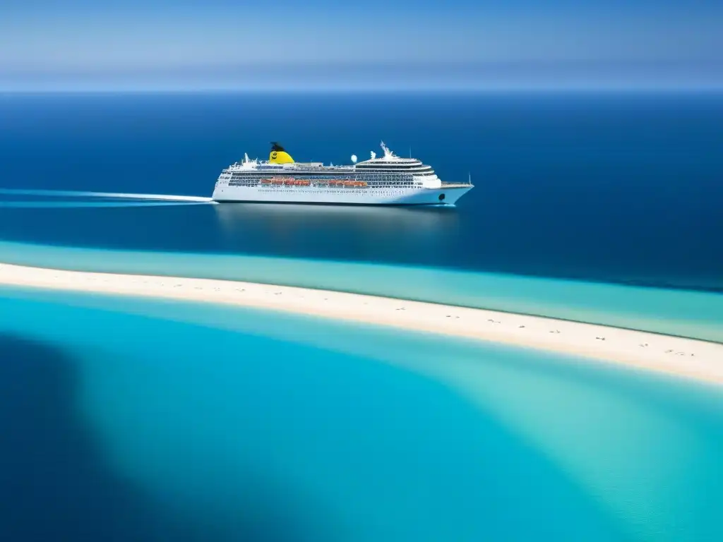 Un paraíso terrenal con aguas turquesas, arena dorada y un crucero elegante al fondo