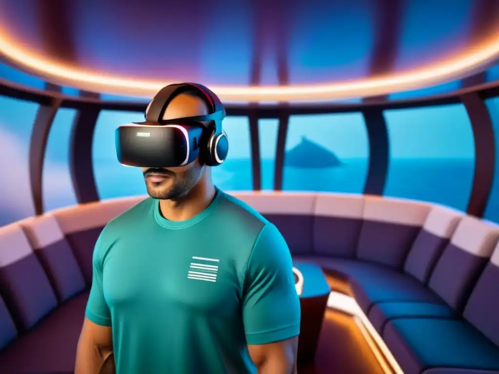 Passajeros disfrutan de una Realidad virtual en cruceros, con paisajes digitales y auroras suaves
