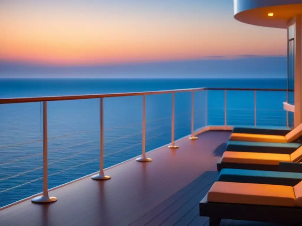 Persona practicando yoga al atardecer en cubierta de crucero, reflejos cálidos en el mar