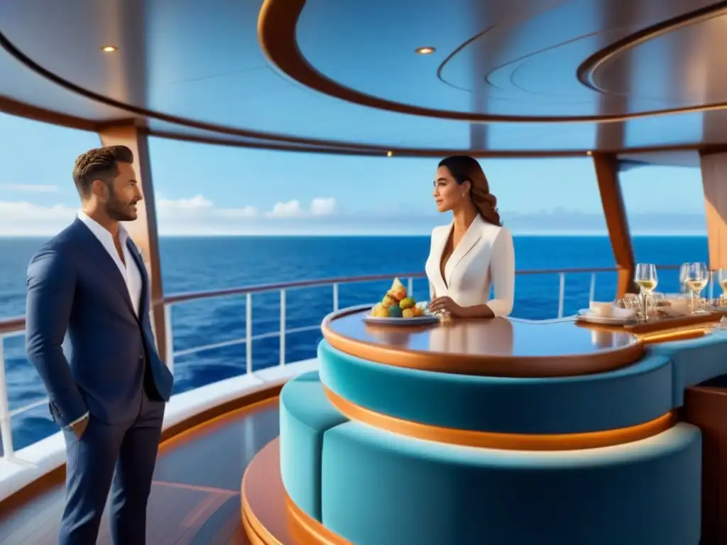 Personalización inteligente en cruceros: Un lujoso crucero con actividades personalizadas y tecnología avanzada, en armonía con la elegancia marítima